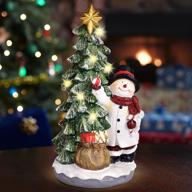 vintage handicraft resin sculpture: led-lit christmas tree with snowman | indoor tabletop decorations logo
