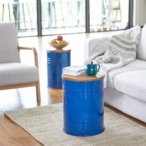 img 1 attached to 🔵 Glitzhome Rustic Storage Ottoman Seat Stool: Farmhouse End Table with Galvanized Metal Accent & Round Wood Lid - Navy Blue