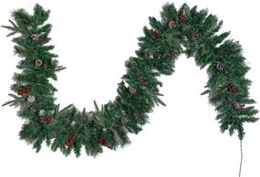 img 3 attached to 🎄 Enhance Your Holiday Décor with Joiedomi Christmas Garland Snow Flocked Prelit: 50 Lights, Bristle, Pine Cones, Red Berries