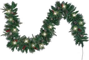 img 4 attached to 🎄 Enhance Your Holiday Décor with Joiedomi Christmas Garland Snow Flocked Prelit: 50 Lights, Bristle, Pine Cones, Red Berries