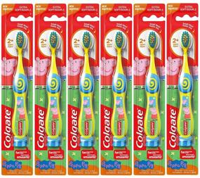 img 4 attached to Colgate Peppa Pig Kids Manual Toothbrush Set with Suction Cup, Extra Soft Bristles - Pack of 6 (color options available)