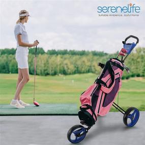 img 1 attached to SereneLife Lightweight Golf Push Cart - Foldable Walking Roller Trolley with Bracket Strap, Foam Grip, Scorecard Holder, Foot Brake - Max Load 33lbs