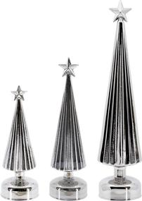 img 2 attached to 🎄 Set of 3 Sizes: Red Co. 15.5", 12", and 10" Glass Christmas Tree Figurine Ornaments in Silver Finish – Light-Up Holiday Season Decor