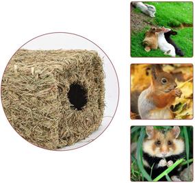 img 1 attached to 🏡 MYFAMIREA Grass House: Hand Woven Play Hay Bed for Rabbits, Guinea Pigs, and Small Animals - Foldable Toy Hut