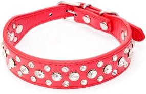 img 2 attached to 🐶 Enhance Your Beloved Pet's Style with HOOTMALL Rhinestones Dog Collar - 1" Width Crystal Diamonds Studded PU Leather Collar, Perfect for Small & Medium Dogs (M, Red)