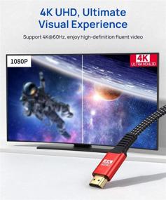 img 2 attached to 🔴 JSAUX 4K HDMI-кабель 10 футов - высокая скорость 18 Гбит/с - 3D, 4K@60Гц, 2160P - аудиовозврат - Ethernet - совместим с PS4, PS3 - красный