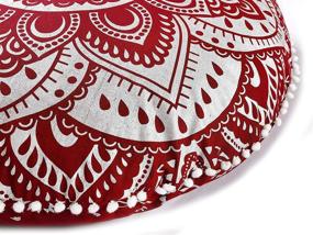 img 1 attached to 🧘 Large Bohemian Yoga Floor Cushion Cover - Popular Handicrafts Passion Mandala Pouf Cover - Round Decorative Cushion Case, 32" Maroon Silver