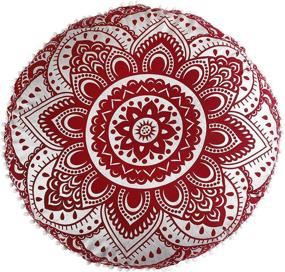 img 3 attached to 🧘 Large Bohemian Yoga Floor Cushion Cover - Popular Handicrafts Passion Mandala Pouf Cover - Round Decorative Cushion Case, 32" Maroon Silver