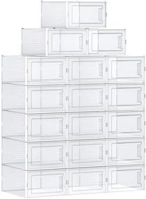 img 4 attached to 👟 SONGMICS Shoe Boxes - Pack of 18 Stackable Shoe Storage Organizers, Foldable and Versatile for Sneakers, Fit up to US Size 12 - Transparent and White ULSP18MWT