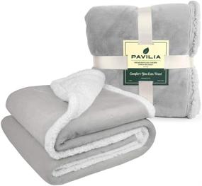 img 3 attached to Pavilia Plush Sherpa Fleece Throw Blanket in Light Grey - Soft, Warm, and Fuzzy Gray Throw for Couch Sofa - Solid Reversible Cozy Microfiber Fluffy Blanket (50x60 inches)