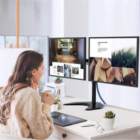 img 2 attached to 🖥️ Huanuo Dual Monitor Stand: Height-Adjustable, Free-Standing Two Arm Monitor Mount for 13 to 32 inch Flat Curved LCD Screens with Swivel and Tilt - Supports 17.6lbs per Arm