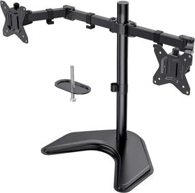 img 4 attached to 🖥️ Huanuo Dual Monitor Stand: Height-Adjustable, Free-Standing Two Arm Monitor Mount for 13 to 32 inch Flat Curved LCD Screens with Swivel and Tilt - Supports 17.6lbs per Arm