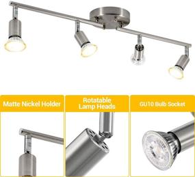 img 2 attached to 💡 4-Light LED Track Lighting Kit in Matte Nickel - Flexibly Rotatable Ceiling Spot Light for Exhibition or Hallway - CRI≥90 - Includes 4x 5W LED GU10 Bulbs (2700K, 510LM)