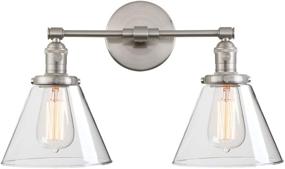 img 4 attached to Phansthy Double Sconce Light: Stylish Industrial Wall Lighting with Dual 7.3 Inch Clear Glass Lampshades (Brushed)