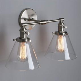 img 1 attached to Phansthy Double Sconce Light: Stylish Industrial Wall Lighting with Dual 7.3 Inch Clear Glass Lampshades (Brushed)