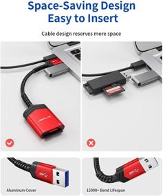 img 1 attached to 🔴 High-Speed SD Card Reader, JSAUX USB 3.0 SD Card Adapter 5Gbps 2TB Capacity TF SD Micro SD SDXC SDHC MMC RS-MMC Micro SDXC Micro SDHC UHS-I for Windows Linux Chrome, 2-Slots Simultaneous Reading - Red