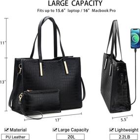 img 1 attached to Women's Large Laptop Tote Bag - 15.6 Inch Computer Briefcase, USB Charging Port, Waterproof PU Leather - Black, Office, Travel, Business