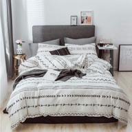 🌻 boho geometric comforter cover set: natural cotton queen size bedding with modern decorative black white striped pattern and luxury pillowcases logo