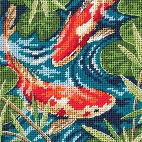 img 1 attached to DIMENSIONS Needlepoint Kit - 🐠 Koi Pond Needlepoint - 5x5 Inch