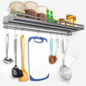 img 2 attached to 🧂 Wall Mounted Spice Rack Organizer with 8 Hooks - Multi-Purpose 304 Stainless Steel Seasoning Shelf for Bathroom, Kitchen, Commercial, Restaurant, and Bar Storage (7.87 x 31.5 inches)
