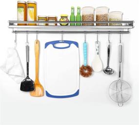 img 3 attached to 🧂 Wall Mounted Spice Rack Organizer with 8 Hooks - Multi-Purpose 304 Stainless Steel Seasoning Shelf for Bathroom, Kitchen, Commercial, Restaurant, and Bar Storage (7.87 x 31.5 inches)