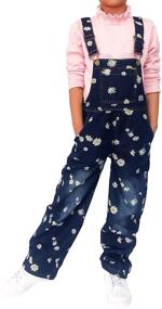 img 3 attached to Yao Girls Denim Jumpsuit & Rompers: Adjustable Belts, Color Changeable Sequin Pants, Ages 3-14