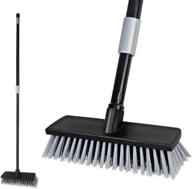 ultimate heavy duty outdoor scrubber: adjustable long handled hard bristle push broom for deck, garage, patio, driveway, garden yard cleaning logo