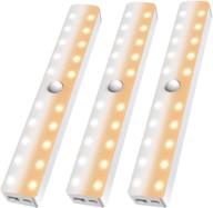 🔦 20-led dimmable motion sensor led closet light, newest version rechargeable battery wireless stick-on under cabinet light for wardrobe stairs bedroom hallway - cold/warm white (3 packs) логотип