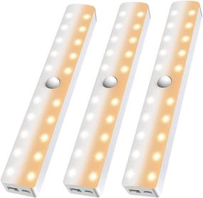 img 4 attached to 🔦 20-LED Dimmable Motion Sensor LED Closet Light, Newest Version Rechargeable Battery Wireless Stick-on Under Cabinet Light for Wardrobe Stairs Bedroom Hallway - Cold/Warm White (3 Packs)