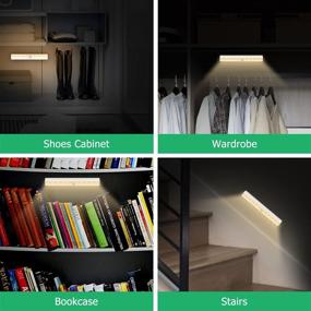 img 1 attached to 🔦 20-LED Dimmable Motion Sensor LED Closet Light, Newest Version Rechargeable Battery Wireless Stick-on Under Cabinet Light for Wardrobe Stairs Bedroom Hallway - Cold/Warm White (3 Packs)