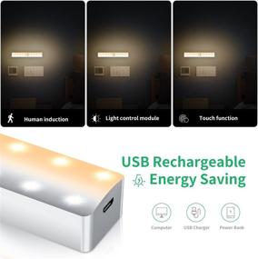 img 3 attached to 🔦 20-LED Dimmable Motion Sensor LED Closet Light, Newest Version Rechargeable Battery Wireless Stick-on Under Cabinet Light for Wardrobe Stairs Bedroom Hallway - Cold/Warm White (3 Packs)