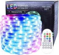 💡 rgb dimmable led rope lights kit - 50ft / 15m strip lighting, flexible 450 led, waterproof, 110v, male and female connectors, power plug with built-in fuse design, rf controller логотип