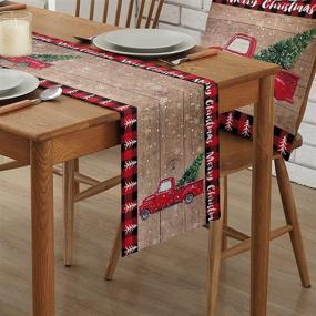 img 3 attached to 🎄 Stylish Christmas Red Truck Table Runner with Black Buffalo Plaid Check - Cotton Linen Winter Dinner Scarf Décor - 72 Inch Long Holiday Xmas Tree Dresser Scarves - Perfect for Farmhouse Coffee/Dining and Living Room Tablerunner