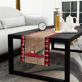 img 1 attached to 🎄 Stylish Christmas Red Truck Table Runner with Black Buffalo Plaid Check - Cotton Linen Winter Dinner Scarf Décor - 72 Inch Long Holiday Xmas Tree Dresser Scarves - Perfect for Farmhouse Coffee/Dining and Living Room Tablerunner