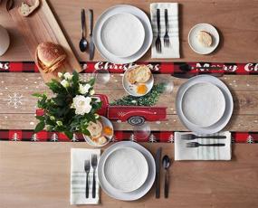 img 2 attached to 🎄 Stylish Christmas Red Truck Table Runner with Black Buffalo Plaid Check - Cotton Linen Winter Dinner Scarf Décor - 72 Inch Long Holiday Xmas Tree Dresser Scarves - Perfect for Farmhouse Coffee/Dining and Living Room Tablerunner