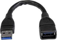 🔌 startech.com удлинитель usb 3.0 длиной 6 дюймов (usb-a мужской к usb-a женскому) - usb 3.1 gen 1 (5 гбит/с) защитник порта - черный (usb3ext6inbk), 0.5 фута логотип