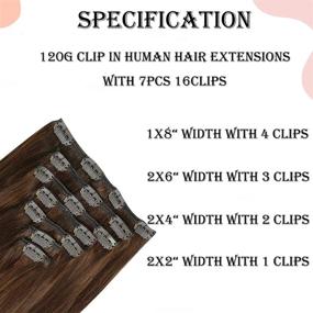 img 3 attached to 🍫 ALLBIZ Chocolate Shine Light Brown Clip-in Human Hair Extensions 16 Inch - 7pcs 120g Straight Remy Hair - Natural, Real, and Perfect Gift for Women