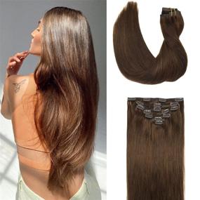 img 4 attached to 🍫 ALLBIZ Chocolate Shine Light Brown Clip-in Human Hair Extensions 16 Inch - 7pcs 120g Straight Remy Hair - Natural, Real, and Perfect Gift for Women