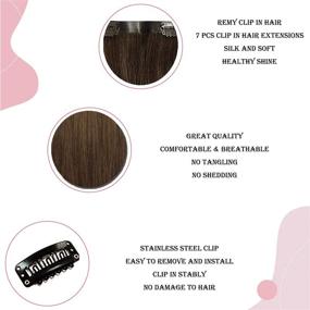 img 1 attached to 🍫 ALLBIZ Chocolate Shine Light Brown Clip-in Human Hair Extensions 16 Inch - 7pcs 120g Straight Remy Hair - Natural, Real, and Perfect Gift for Women