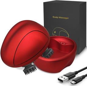 img 4 attached to 😍 Rejuvenate & Promote Hair Growth with Electric Scalp Massager - Vibrating Head Massager for Stress Relief, Deep Cleaning, Waterproof Design, Cordless & USB Rechargeable (Red)