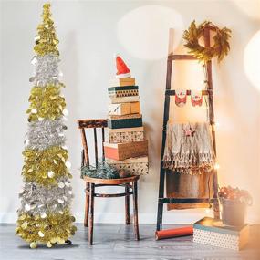 img 2 attached to 🌲 Macting 5ft Pop Up Tinsel Christmas Tree: Easy-Assembly Coastal Trees with Foil Sequins - Ideal for Indoor and Outdoor Holiday Xmas Decorations