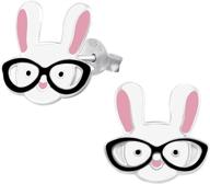 🐰 stylish easter sterling silver 925 stud earrings - cute white rabbit glasses design (e31982) logo