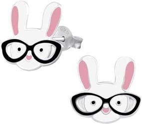 img 1 attached to 🐰 Stylish Easter Sterling Silver 925 Stud Earrings - Cute White Rabbit Glasses Design (E31982)