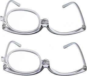 img 4 attached to 👓 2 Pack Gray Folding Magnifying Makeup Glasses for Women - Eye Make Up, Cosmetic Reading Spectacles with Flip Over Lens (2.75)