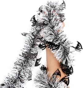 img 1 attached to 🦇 CCINEE 33FT Halloween Tinsel Garland - Spooktacular Bat Metallic Twist Decoration for Halloween Party, White & Black