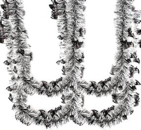 img 4 attached to 🦇 CCINEE 33FT Halloween Tinsel Garland - Spooktacular Bat Metallic Twist Decoration for Halloween Party, White & Black