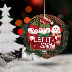 img 2 attached to 🎄 D-FantiX 14 inch Small Christmas Wreath for Front Door - Indoor Holiday Decorations - Seasonal Home Docer (Three Snowman, Let It Snow)