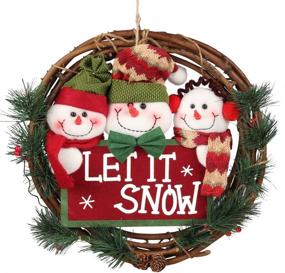 img 4 attached to 🎄 D-FantiX 14 inch Small Christmas Wreath for Front Door - Indoor Holiday Decorations - Seasonal Home Docer (Three Snowman, Let It Snow)