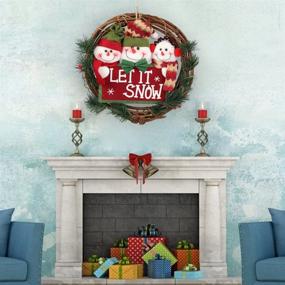 img 3 attached to 🎄 D-FantiX 14 inch Small Christmas Wreath for Front Door - Indoor Holiday Decorations - Seasonal Home Docer (Three Snowman, Let It Snow)