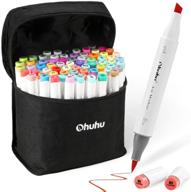 ohuhu alcohol brush markers set - 72 unique colors + 1 alcohol marker blender + marker case - double tipped sketch markers for kids, artists, adults coloring, illustration - chisel & brush tip included logo